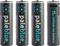 Vier schwarze AA-Lithium-Ionen-Batterien mit blauem 'paleblue'-Logo und USB-Ladeanschluss.