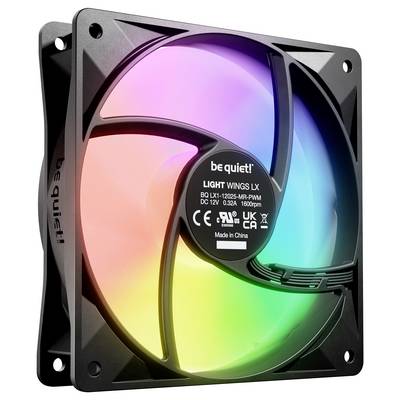 'Be quiet!' RGB-Lüfter mit beleuchteten Flügeln in Regenbogenfarben, Modell 'Light Wings LX' für PC-Kühlung, 120mm Größe.