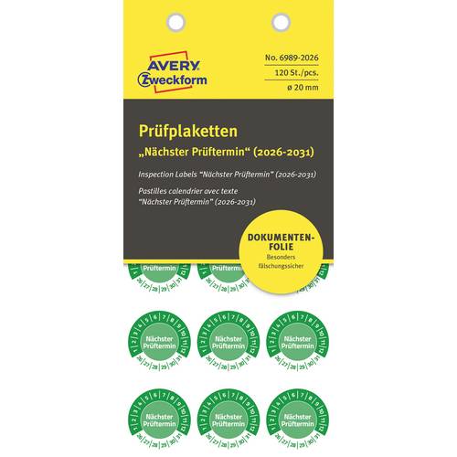 Avery-Zweckform 6989-2026 Prüfplakette Grün Folie selbstklebend (Ø) 20 mm 20 mm 120 St.