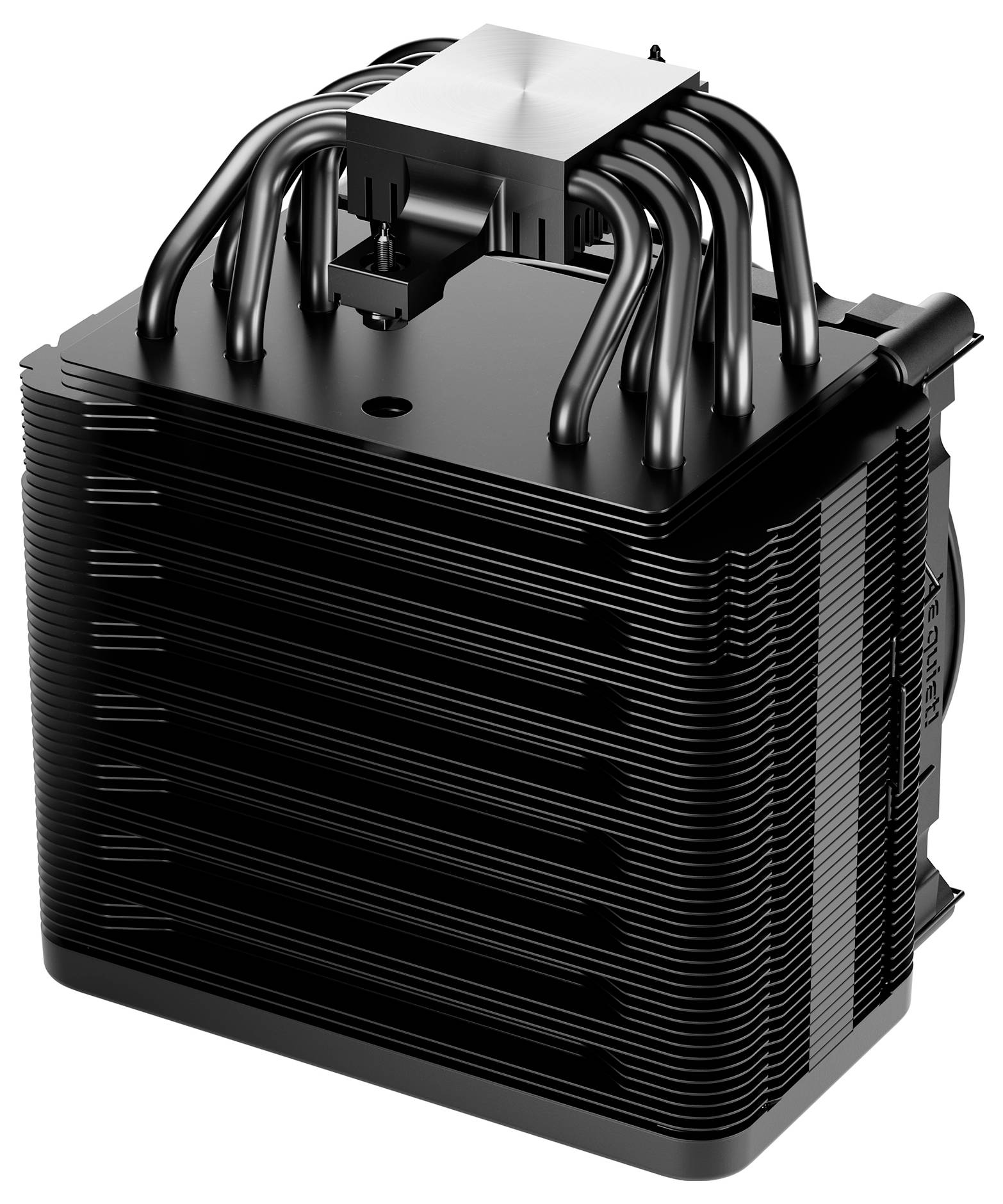 Schwarzer CPU-Kühler mit mehreren Heatpipes und Kühlrippen, entworfen für eine effektive Wärmeableitung.