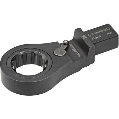 Ein schwarzes Drehmoment-Werkzeug mit zahnförmiger Öffnung, markiert mit 'max 360 N·m', geeignet für präzise Schraubarbeiten.