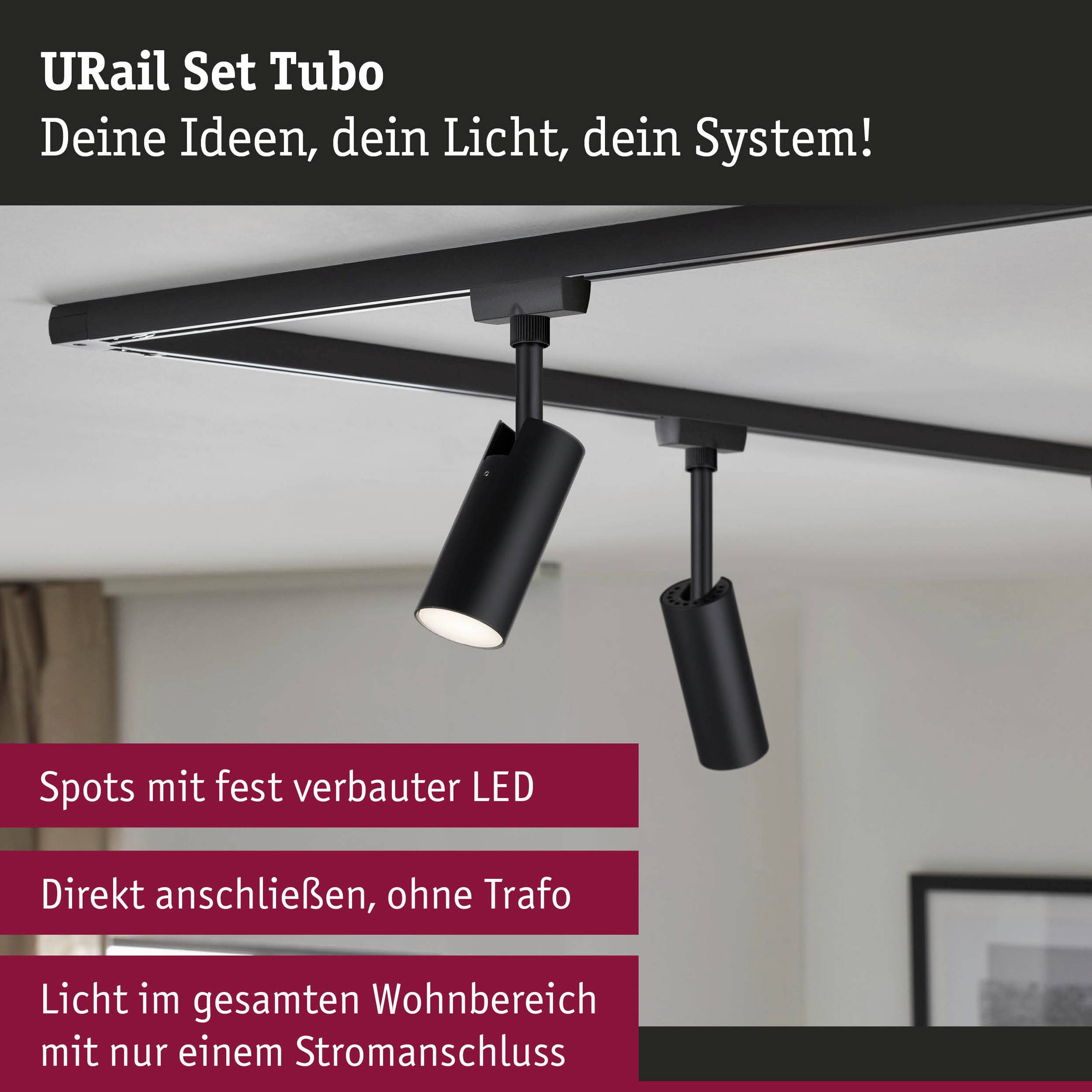 Paulmann 41304 Hochvolt-Schienensystem-Set URail LED 9 W LED Schwarz (matt)-9