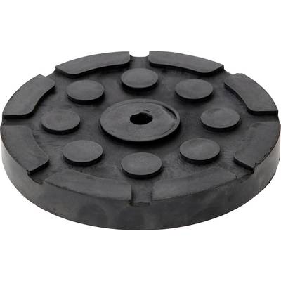 Runde, schwarze Gummischeibe mit mehreren kreisförmigen Erhebungen. Sie dient als Stoßdämpfer oder Lager in mechanischen Anwendungen.