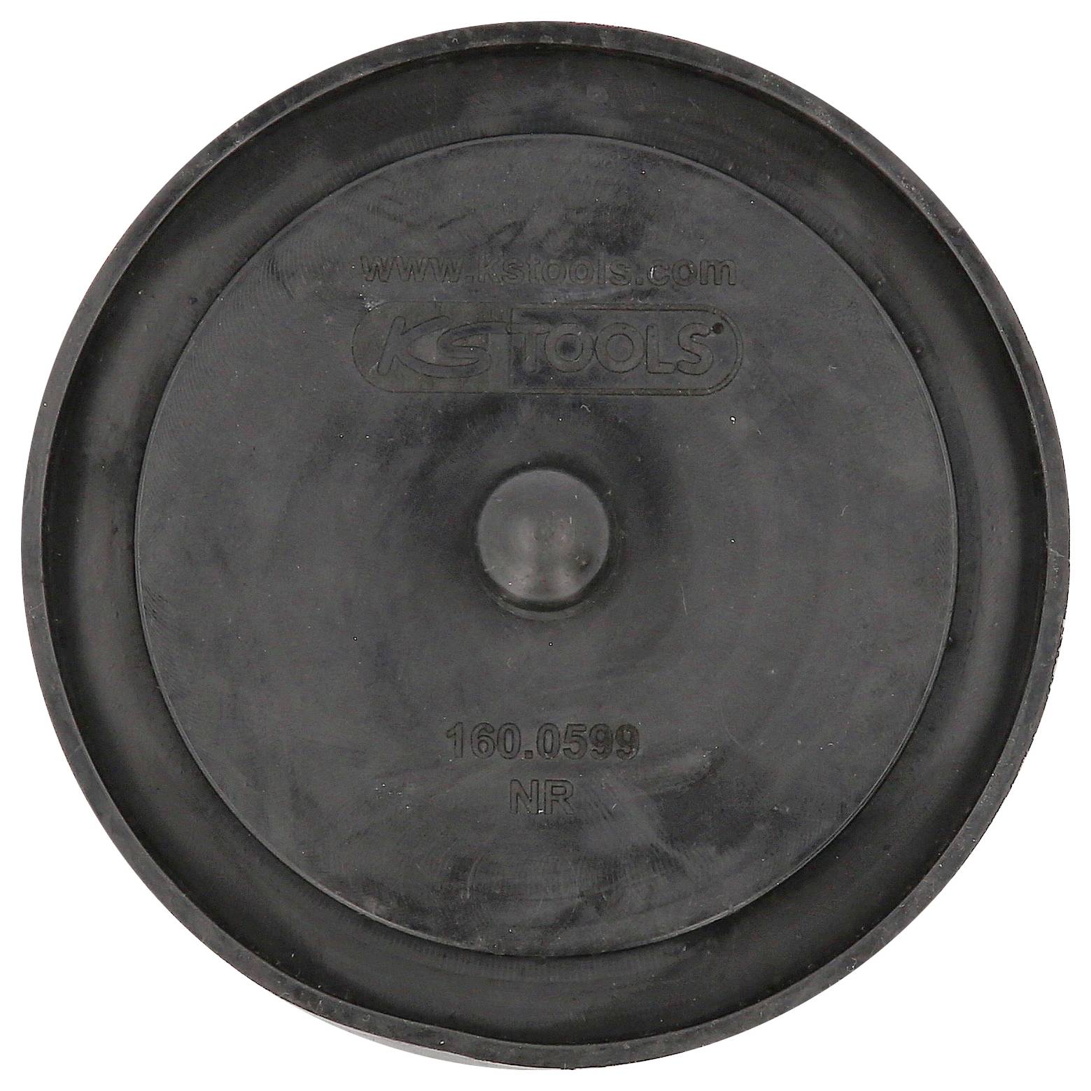 'Schwarzes Gummirad mit erhöhter Mitte, Aufdruck 'KS Tools' und Teilenummer 160.0599.'