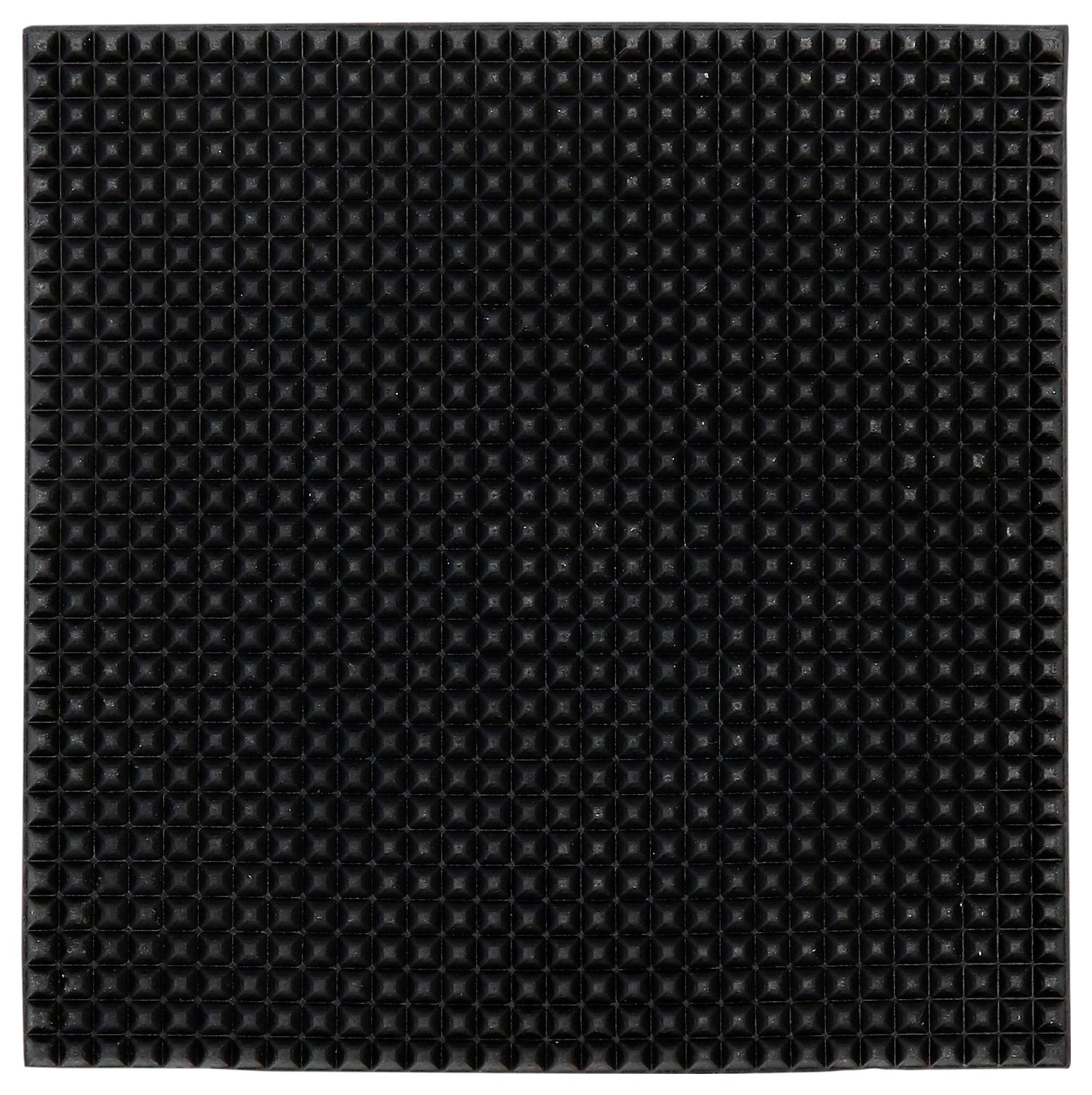 Ein schwarzes quadratisches Gummipad mit einer Struktur aus gleichmäßigen, erhabenen Punkten oder Pyramiden.