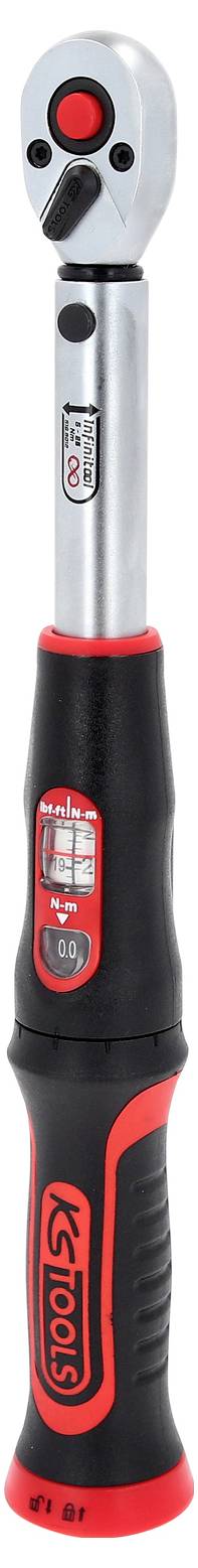 Ratsche mit digitalem Display, schwarzer Griff mit rotem Akzent. Geeignet für präzises Anziehen von Schrauben und Muttern.