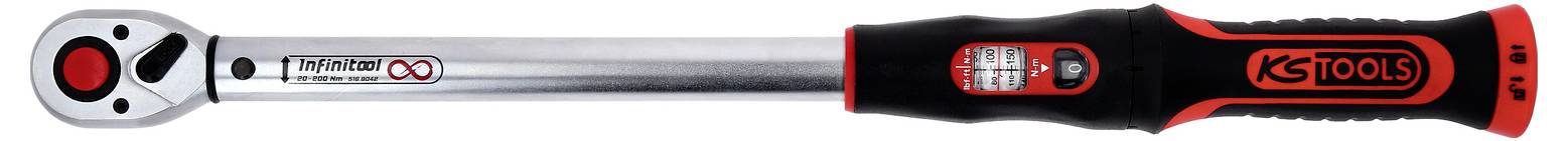 Drehmomentschlüssel mit ergonomischem Griff, Skala für präzise Einstellung und Herstellerlogo auf der Seite.