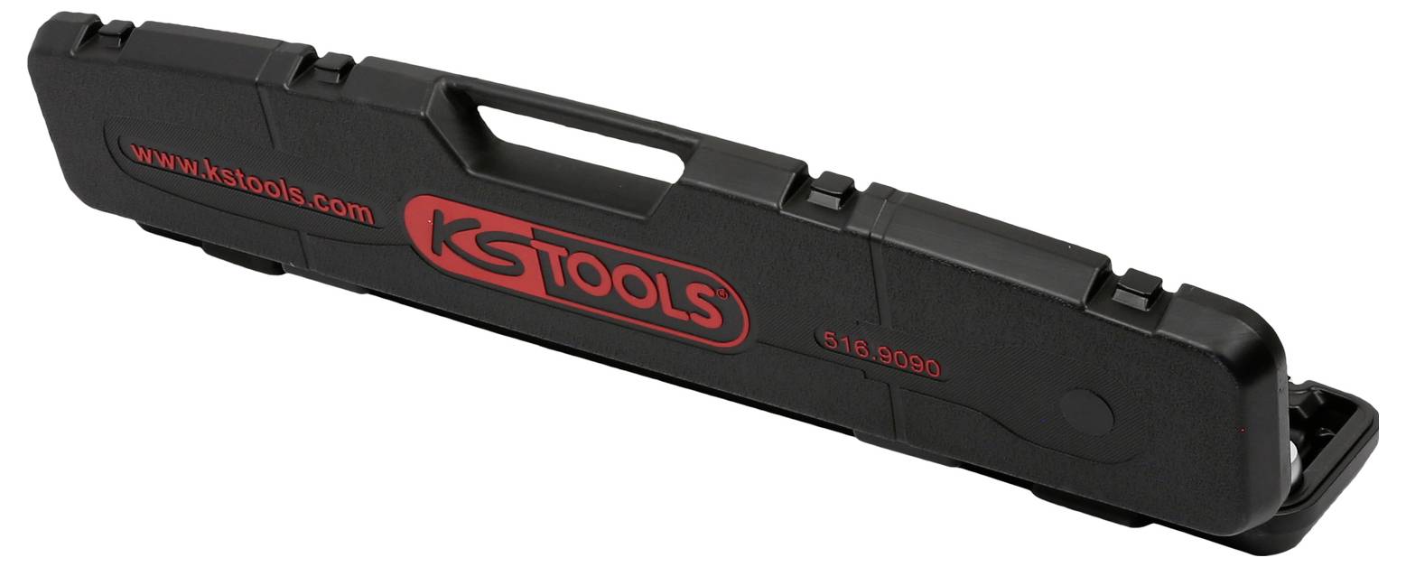 Schwarzer Werkzeugkoffer der Marke KS Tools mit rotem Logo und Webseite 'www.kstools.com'. Rechteckige Form und Tragegriff.