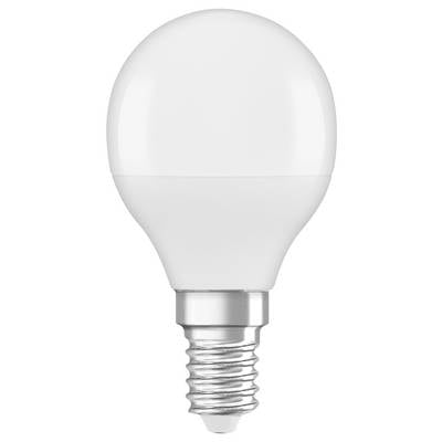 Weiße LED-Glühbirne mit silbernem Sockel, geeignet für E14-Fassung. Energieeffizientes, modernes Leuchtmittel.