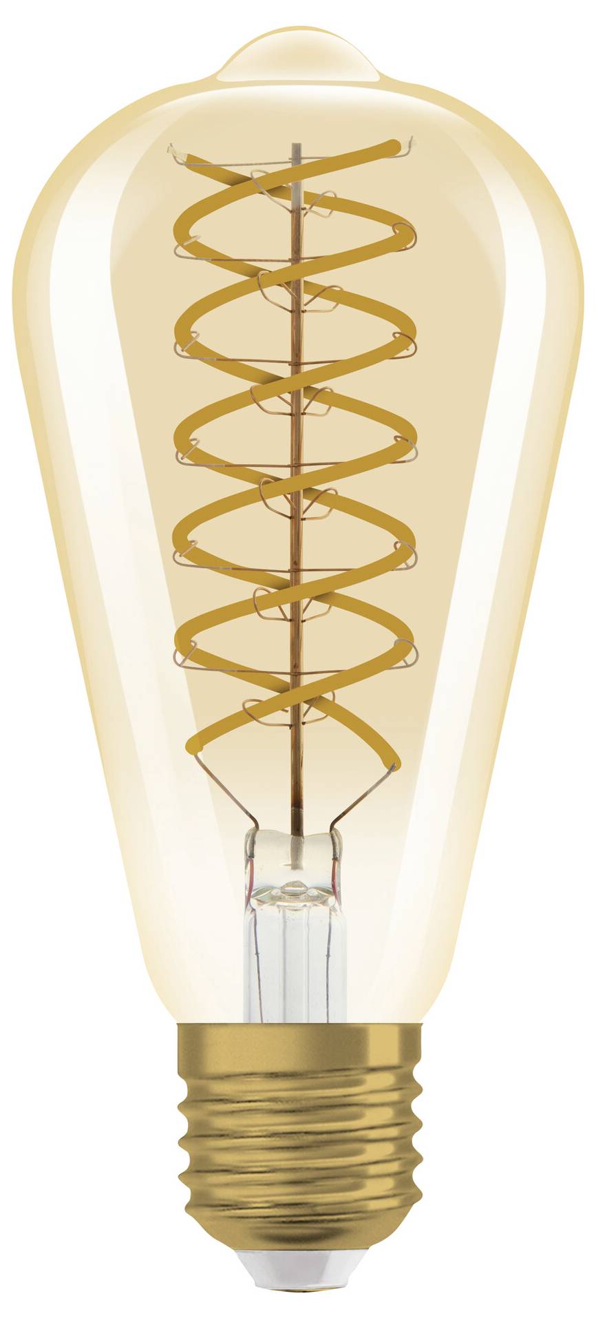 Eine Vintage-Glühbirne mit sichtbarem spiralförmigem Glühfaden und Schraubsockel.