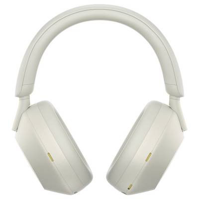Ein Paar weißer Over-Ear-Kopfhörer mit modernem Design, über einem weißen Hintergrund dargestellt, Fokus auf die Ohrmuscheln und Bügel.