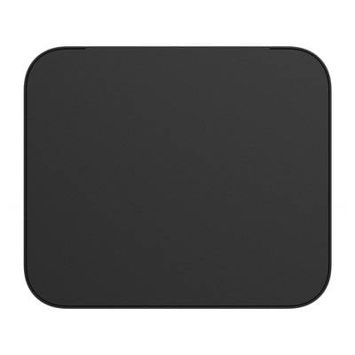 Ein rechteckiges, schwarzes Touchpad mit abgerundeten Ecken auf weißem Hintergrund.