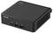 'ASUS Mini-PC mit NUC-Logo, schwarz, Vorderseite zeigt USB-Ports und Power-Knopf, seitlich Lüftungsschlitze sichtbar.'