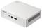Ein silberner Mini-PC mit ASUS-Logo. An der Vorderseite befinden sich zwei USB-Anschlüsse, ein USB-C-Anschluss und ein Netzschalter.