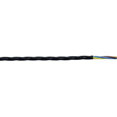 Ein schwarzes Kabel, das an seinem Ende vier farbige Drähte (rot, blau, gelb, grün) zeigt.