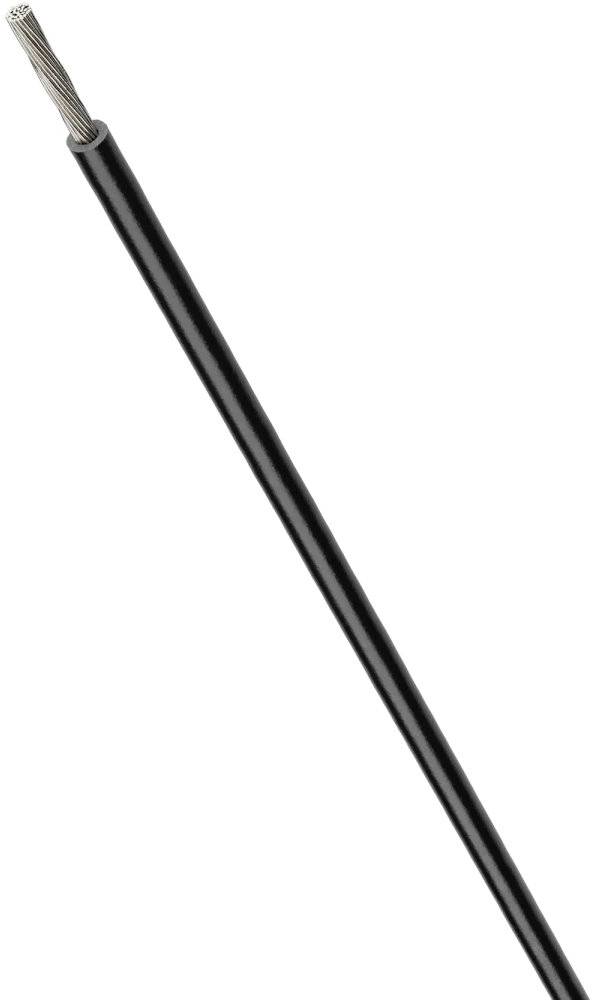 Schwarzes Kabel mit freiliegendem Drahtende, zeigt ein Beispiel für isolierte elektrische Leitungen.