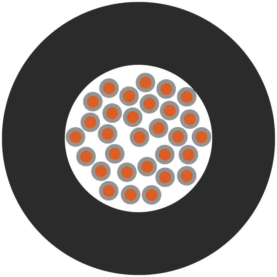 Schwarz-weißer Kreis mit orangefarbenen Punkten in der Mitte, die wie ein Zellenmuster angeordnet sind.