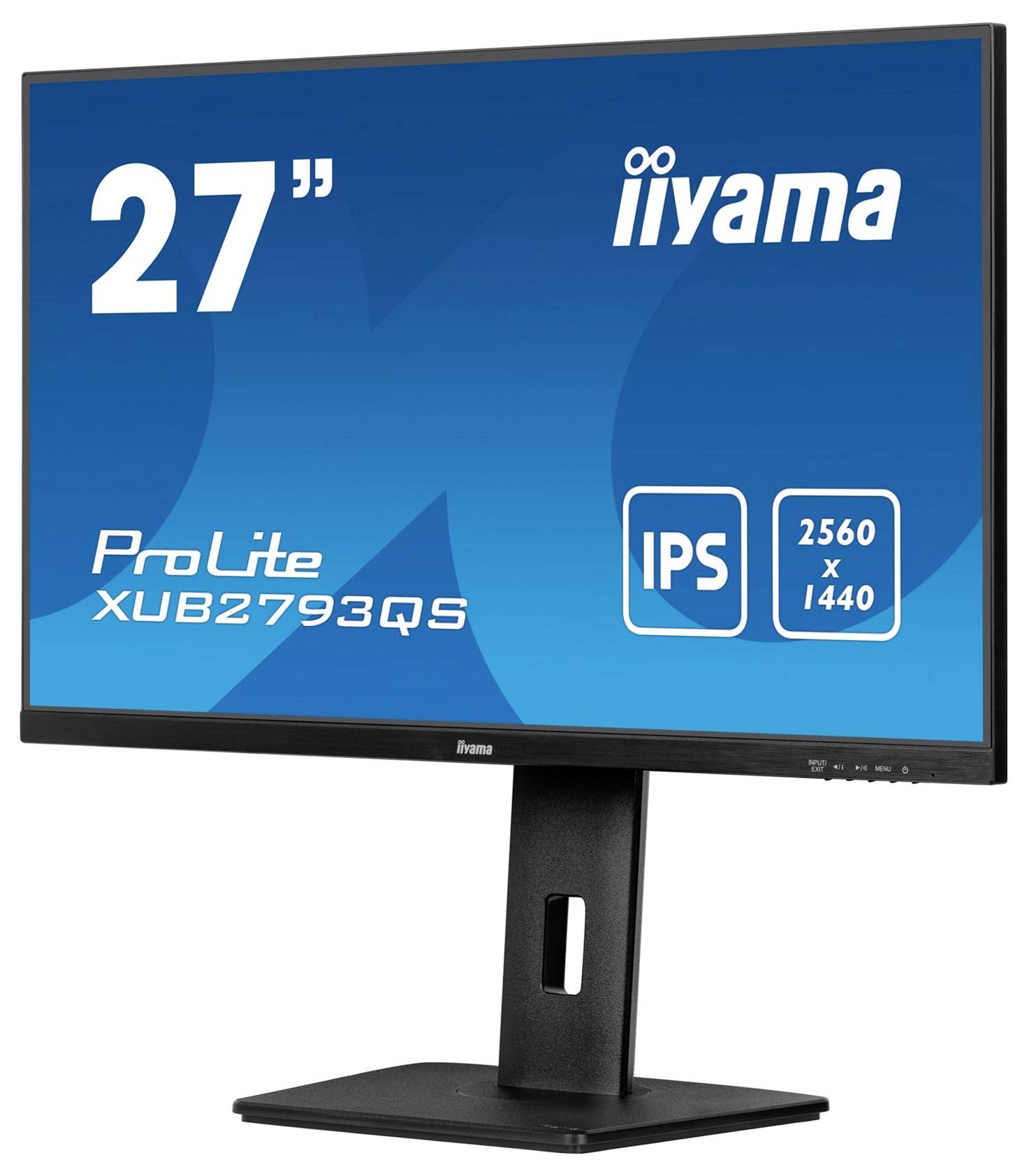Monitor iiyama ProLite XUB2793QS mit 27 Zoll IPS-Display, Auflösung 2560 x 1440. Schwarzer Standfuß, Bildschirm neigbar.