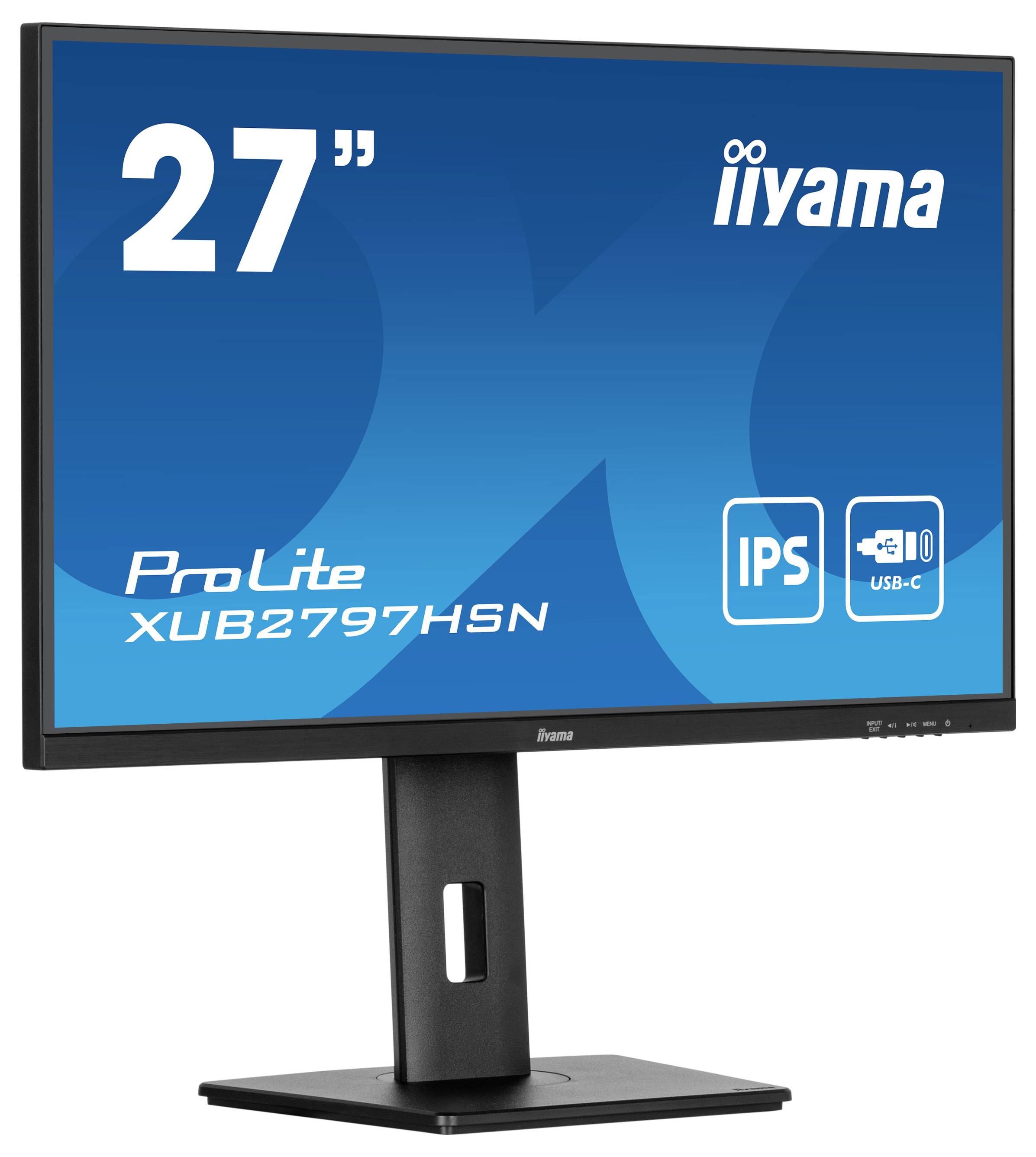 27-Zoll-Monitor von iiyama mit IPS-Panel und USB-C-Anschluss, Modell ProLite XUB2797HSN.