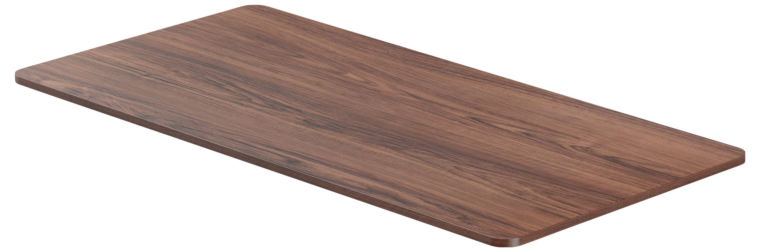 Rechteckige Tischplatte aus Holz mit brauner Holzmaserung.