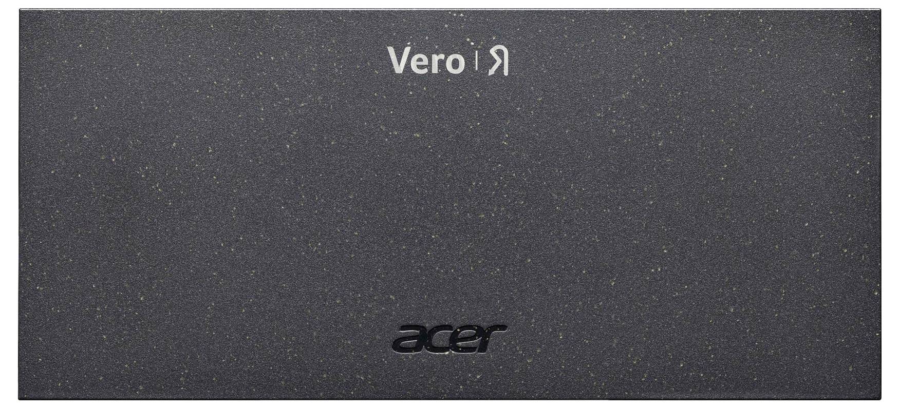Eine schwarze rechteckige Oberseite mit den Aufschriften 'Vero' und 'acer'.