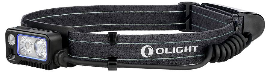 Stirnlampe mit verstellbarem, elastischem Band und zwei LED-Leuchten, geeignet für Freiluftaktivitäten und Arbeiten bei Dunkelheit.