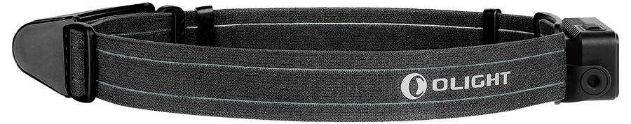 Schwarzes Stirnband mit grünlichen Streifen und dem 'OLIGHT'-Logo auf der Seite.