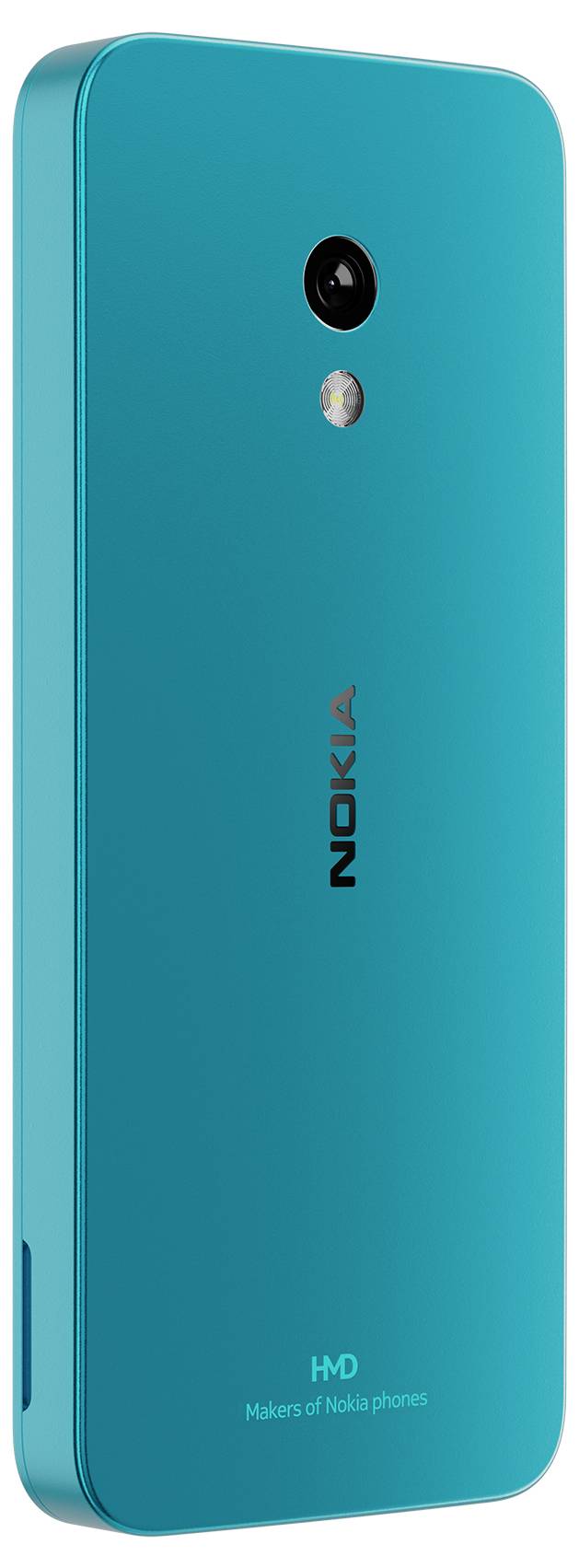 Ein blaues Smartphone von Nokia mit einer Kamera und einem Blitzlicht auf der Rückseite. Das Nokia-Logo ist sichtbar.