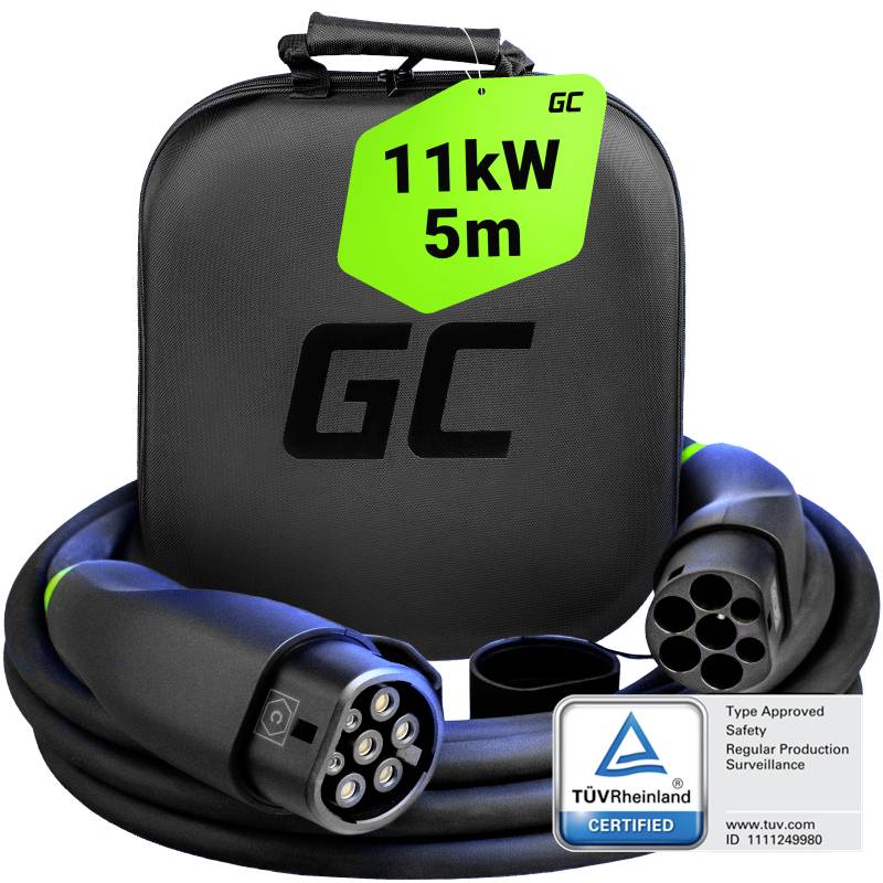 'EV-Ladekabel 11 kW, 5 m Länge' mit Tragetasche, TÜV-zertifiziert.