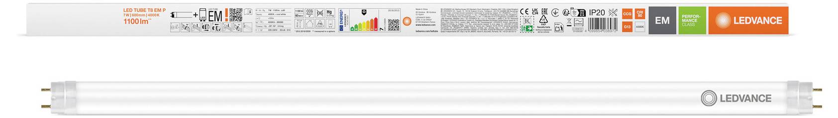 LED-Lampe der Marke Ledvance, Modell EM, 1500mm, 1500lm, 19W, Lichtfarbe 865. Verpackung zeigt Energieeffizienz A++.