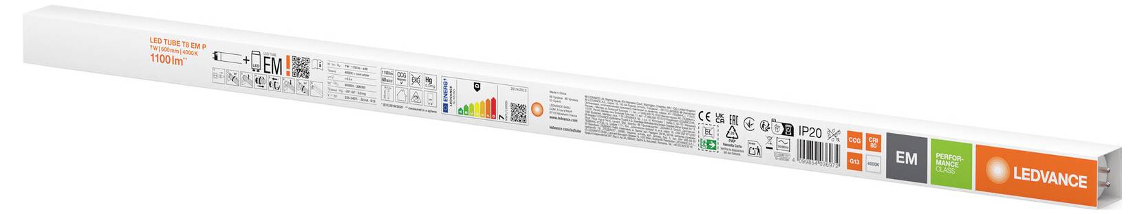 LED-Röhre 18,4 W von Ledvance, T8 Form, geeignet für hohe Energieeffizienz, etwa 1050 mm lang, Verpackung mit technischen Details.