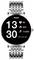 Eine silberne Smartwatch zeigt 13:30 Uhr an. Display mit Herzfrequenz von 85, Kalorien 650, Schritte 14.650. Datum: 26.08.