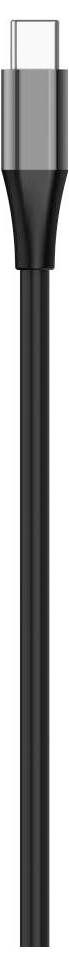 Schwarzes USB-C-Kabel mit einem silbernen Stecker an der Spitze, angezeigt vor einem weißen Hintergrund.