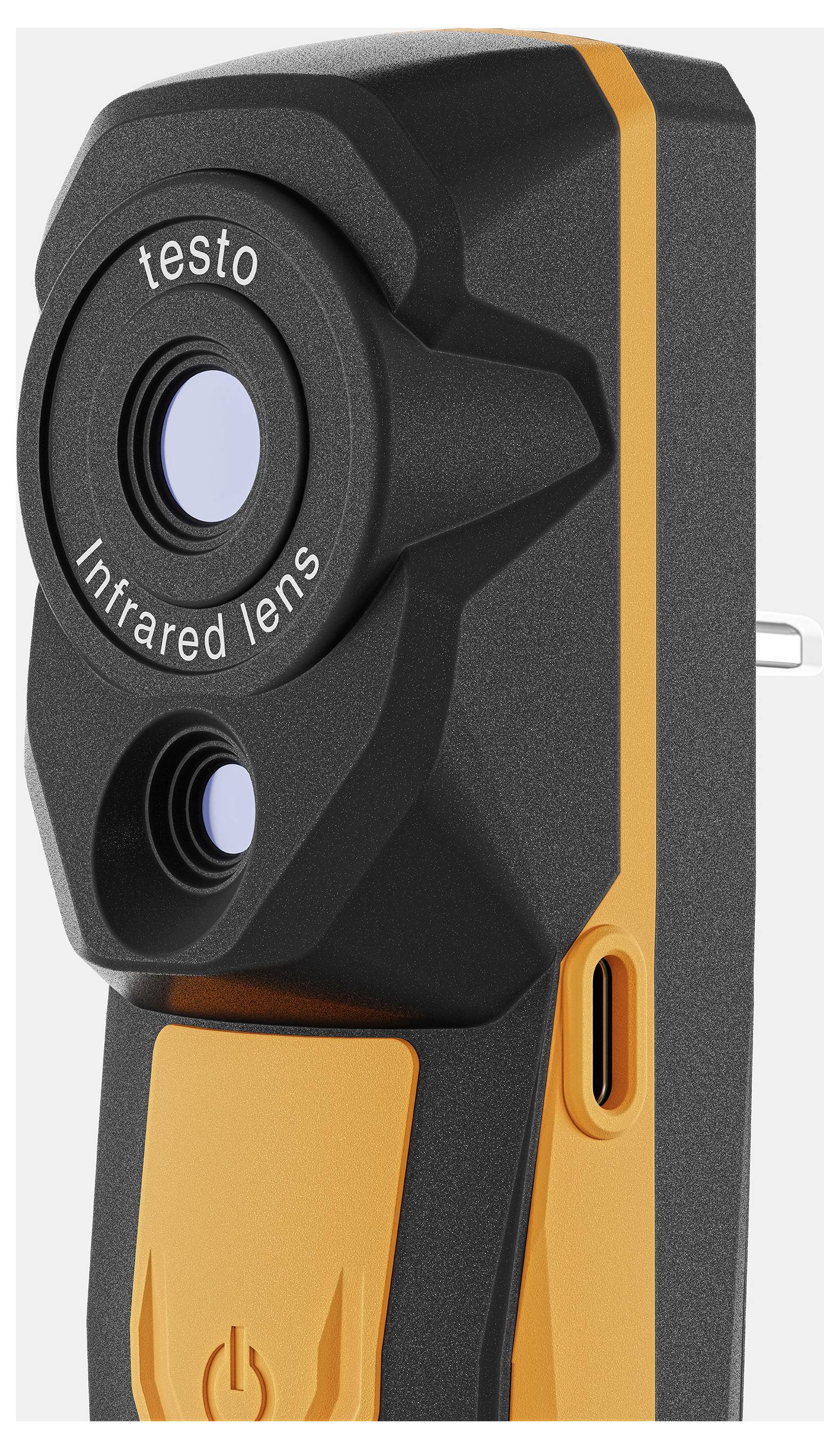 Eintrag einer Infrarotkamera mit schwarzem und orangefarbenem Gehäuse. Gerät hat zwei Objektive und eine USB-C-Schnittstelle.