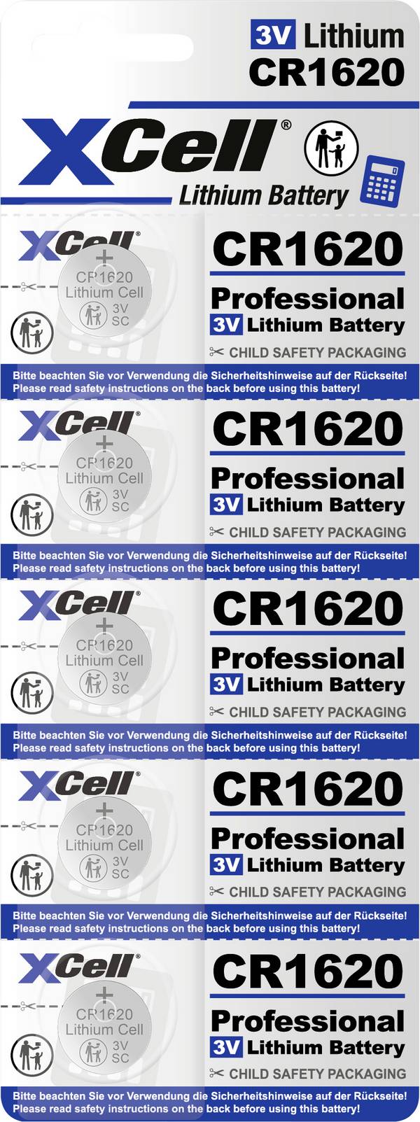 XCell Knopfzelle CR1620 3 V 5 St. 70 Lithium CR1620-B5