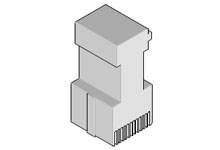 Graues 3D-Modell eines geometrischen Objekts mit rechteckiger Basis und abgesetzten Stufen.