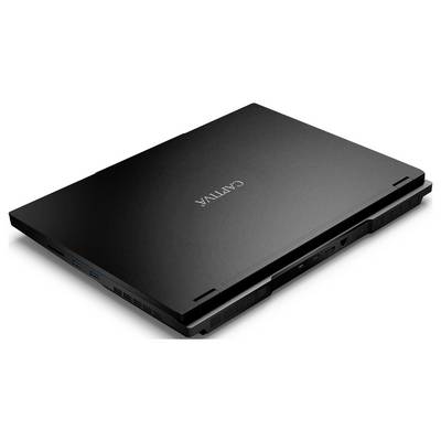Ein geschlossener schwarzer Laptop von oben, mit dem Schriftzug 'CAPTIVA' auf dem Deckel. Das Gerät liegt auf einem weißen Hintergrund.
