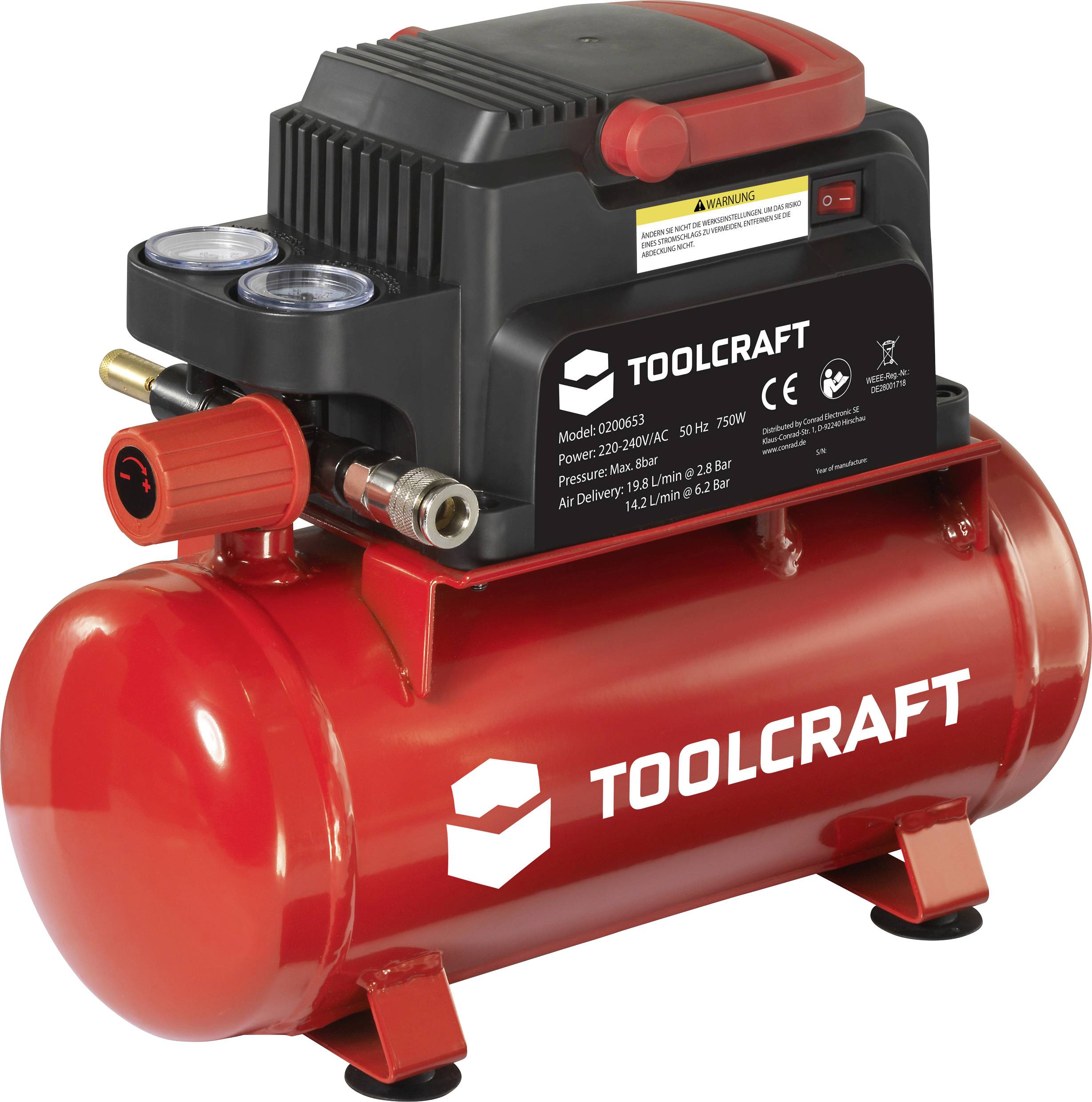 TOOLCRAFT Pneumatische compressor 6 l 8 bar