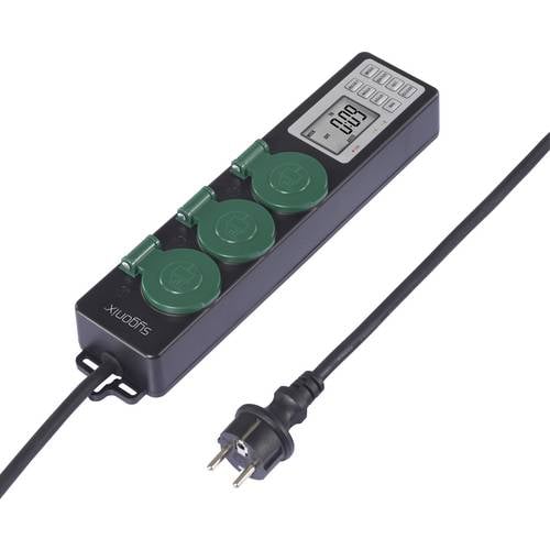 Sygonix SY-6786454 Gartensteckdose mit Zeitschaltuhr 3fach Schwarz, Grün Schutzkontakt 1 St.