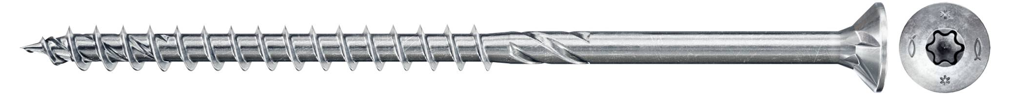 Eine Nahaufnahme einer Metallschraube mit sternförmigem Kopf und scharfer Gewindewelle, entwickelt zum Bohren in harte Oberflächen.