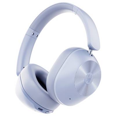Kopfhörer in hellem Blau, geschlossenes Over-Ear-Design, mit polsterndem Bügel und Ohrmuscheln, modern und stilvoll.
