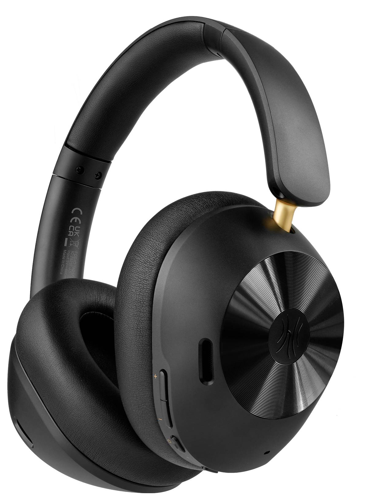 Schwarze Over-Ear-Kopfhörer mit geräuschisolierenden Polstern und einem stilvollen Design, ideal für Musikgenuss und Anrufe.