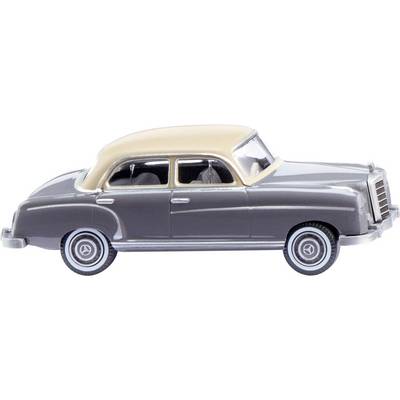 Modelauto eines klassischen grauen Autos mit beigem Dach, Detailansicht der Seite.