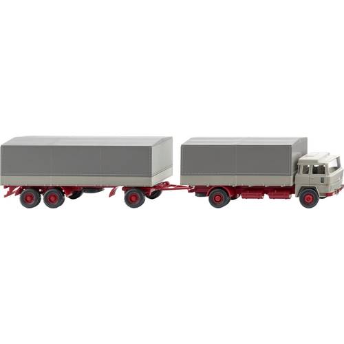 Thumbnail - Wiking 045502 H0 LKW Modell Magirus 235 D Pritschenhängerzug, kieselgrau