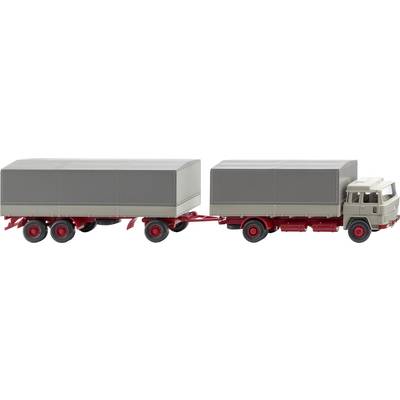 Wiking 045502 H0 LKW Modell Magirus 235 D Pritschenhängerzug, kieselgrau