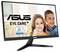 Asus Monitor mit 'Eye Care+' Funktion und TÜV-Zertifizierung. Zwei Kinder sitzen im Hintergrund in einem Klassenzimmer.