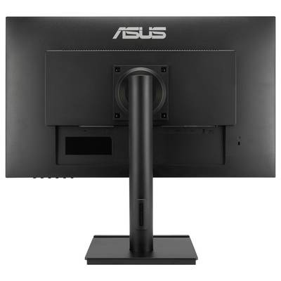 Der Monitor zeigt eine schwarze Rückseite mit einem Standfuß. Das ASUS-Logo ist oben zentriert sichtbar.