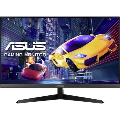 ASUS Gaming Monitor mit zwei Rennwagen in einer futuristischen Stadt.
