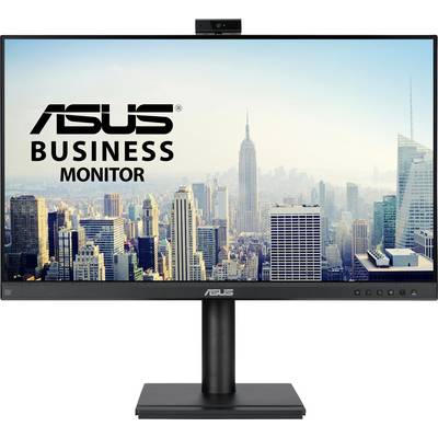 Ein ASUS Business Monitor zeigt eine Skyline der Stadt mit Wolkenkratzern und dem ASUS-Logo, betont professionelle Nutzung.