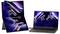 Ein aufgeklappter ASUS ZenScreen Fold OLED-Monitor neben einem ASUS-Laptop. Beide Bildschirme zeigen ein buntes, abstraktes Muster.